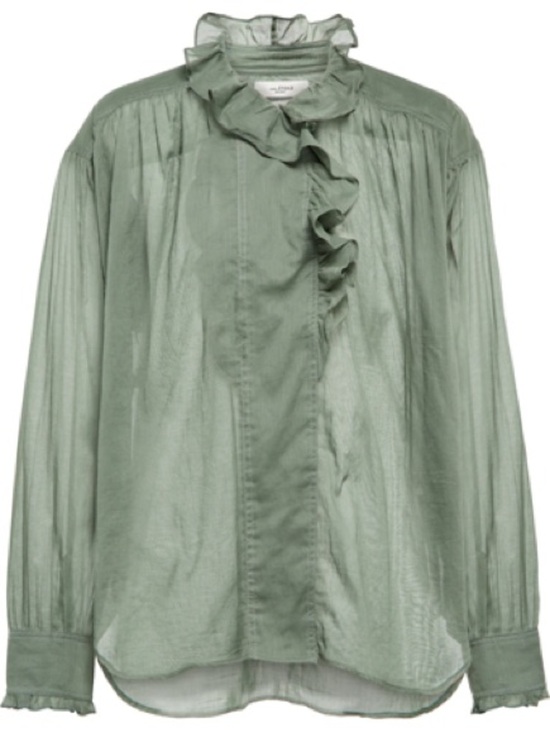 Isabel Marant Tops - Isabel Marant Pamias Ruffled Cotton Blouse In Verdigris - Size 36